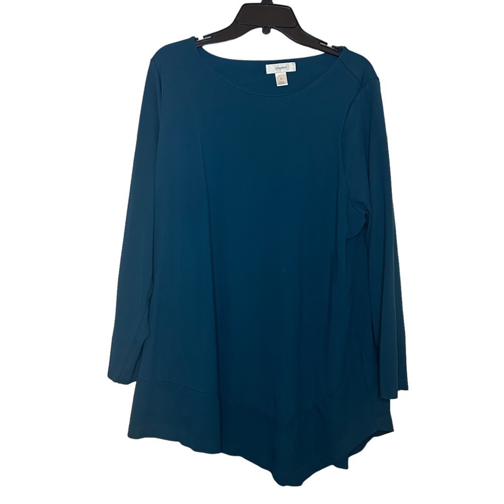 CJ Banks Teal Ponte Knit Tunic Top Women’s 2X Asymmetrical Hem
